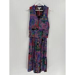 Restless Vintage Vest Pants Set Womens Petite Small Purple Colorful Aztec